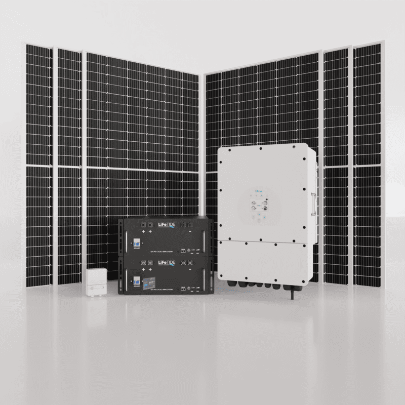 Deye 12kW Solar System. 2x 5120Wh Lithium Phospahte Batteries for Solar. Deye Hybrid Inverter. 6x 565W BiFacial JA Solar Panels. Hybrid Solar System for Sale South Africa.